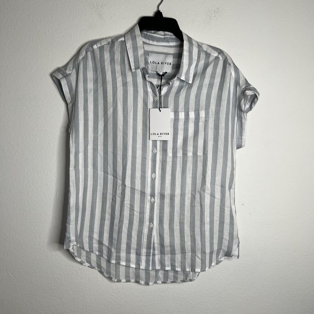 Lola River Woman’s Shirt Short Sleeve Button Down Striped Shirt  Size Small